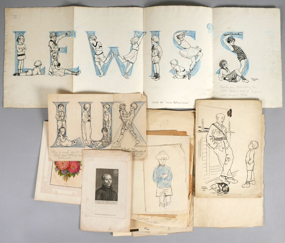 ARCHIVAL COLLECTION OF CARTOONS, SKETCHES, NOTES AND MAGAZINE CUTTINGS c.1909-1920 by Mavis Strange ne Heveningham Carter MBE (b.1896-d.?) at Whyte's Auctions
