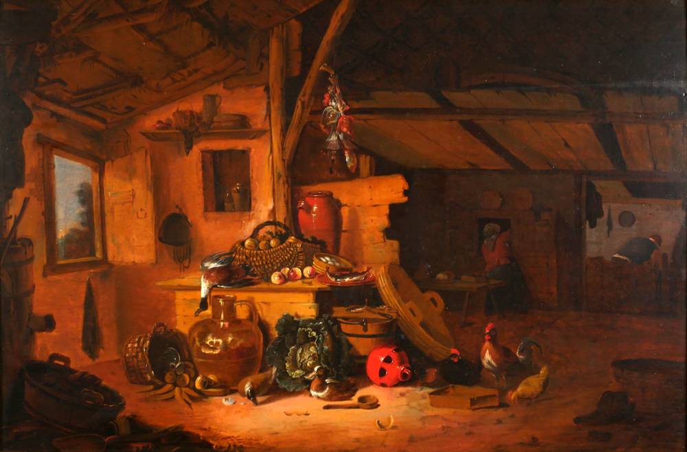 INTERIOR SCENE WITH INDUSTRIOUS FIGURES AND GAME at Whyte's Auctions