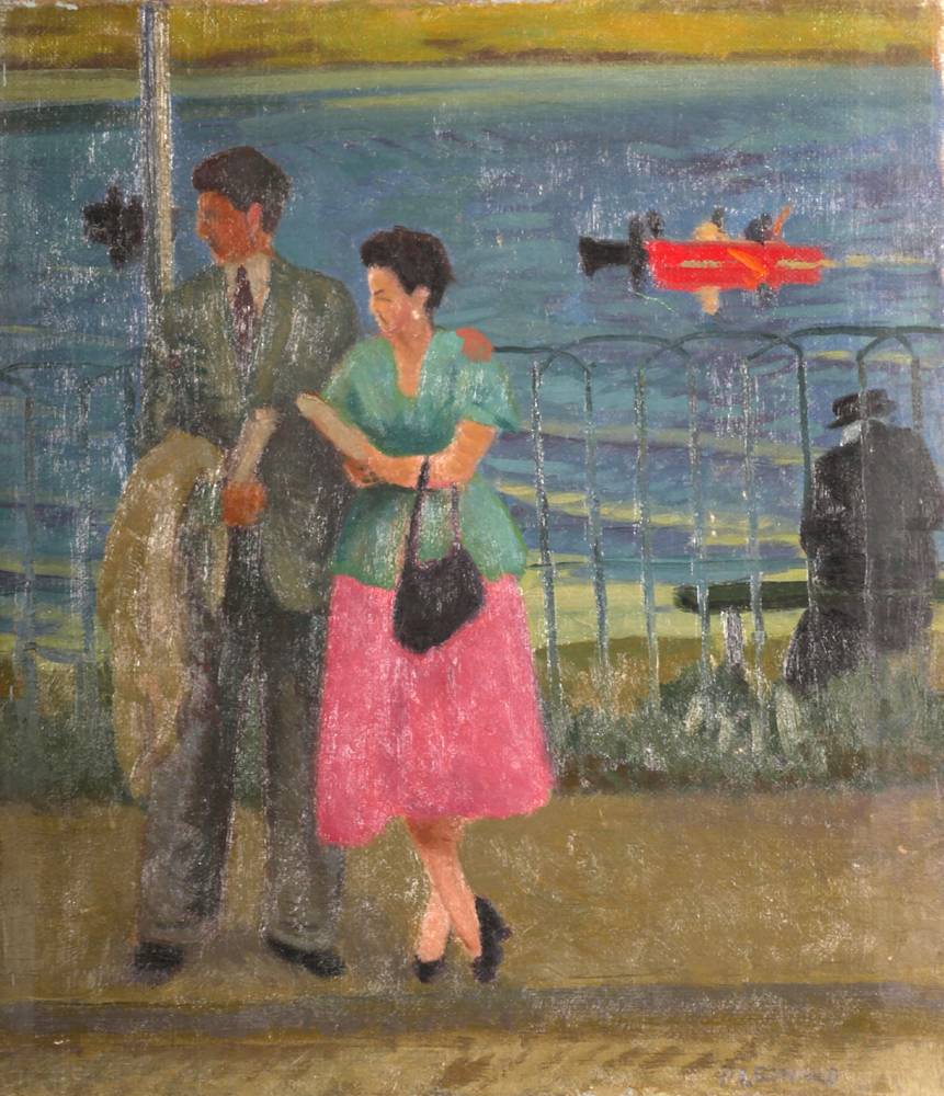 WAITING FOR THE BUS, NORTH COUNTY DUBLIN by Patrick Leonard HRHA (1918-2005) at Whyte's Auctions