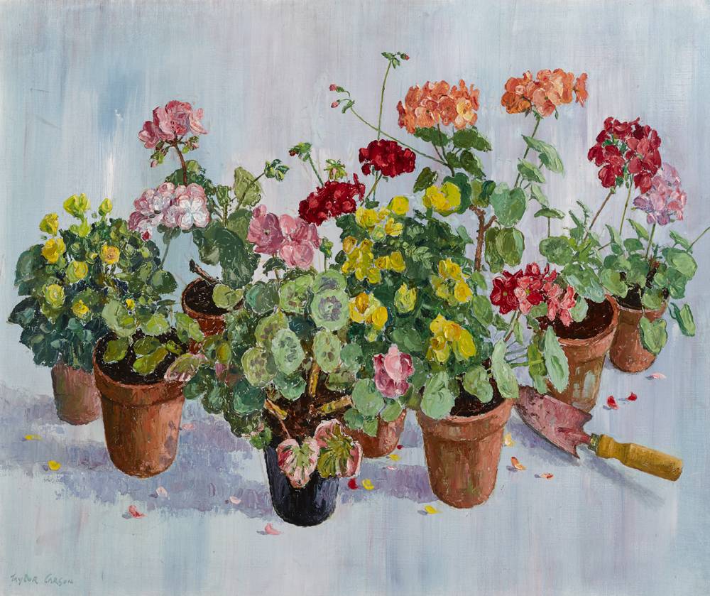GERANIUMS AND BEGONIAS, 1992 by Robert Taylor Carson HRUA (1919-2008) at Whyte's Auctions