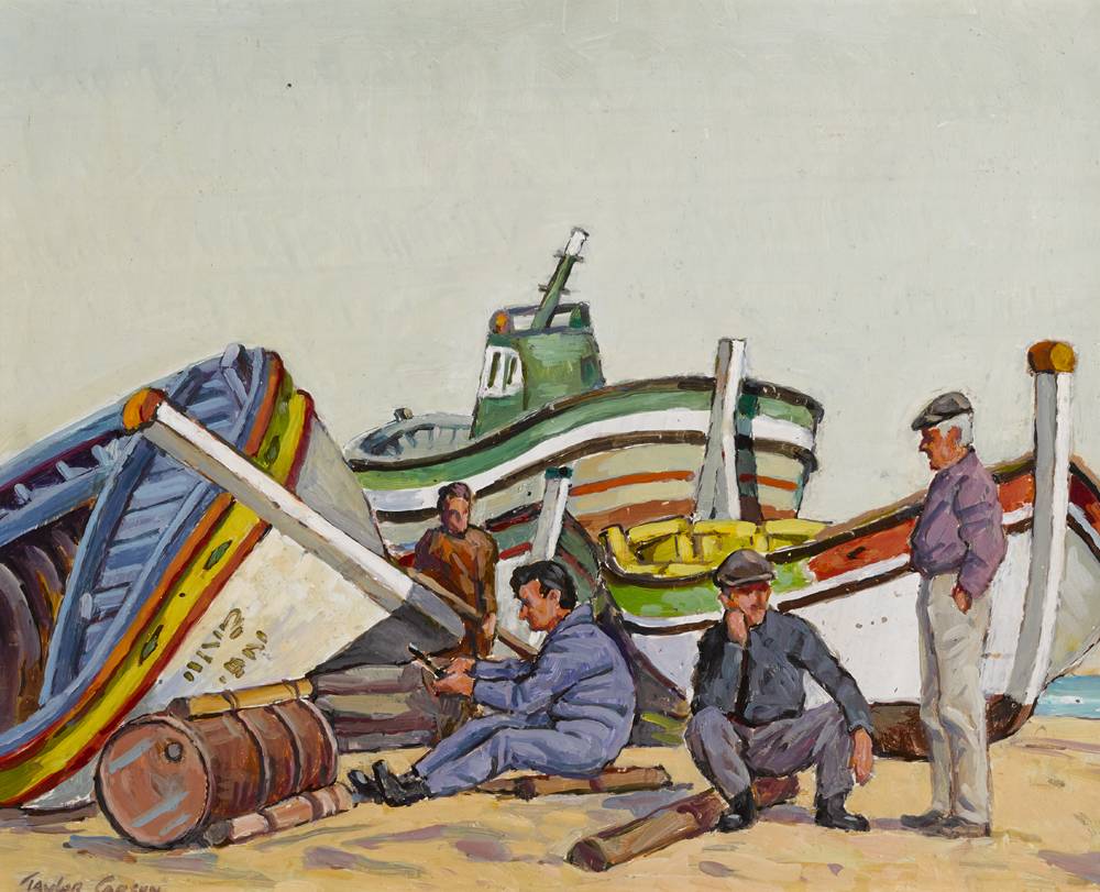 BOAT MENDER, ALBUFEIRA,  PORTUGAL by Robert Taylor Carson HRUA (1919-2008) at Whyte's Auctions