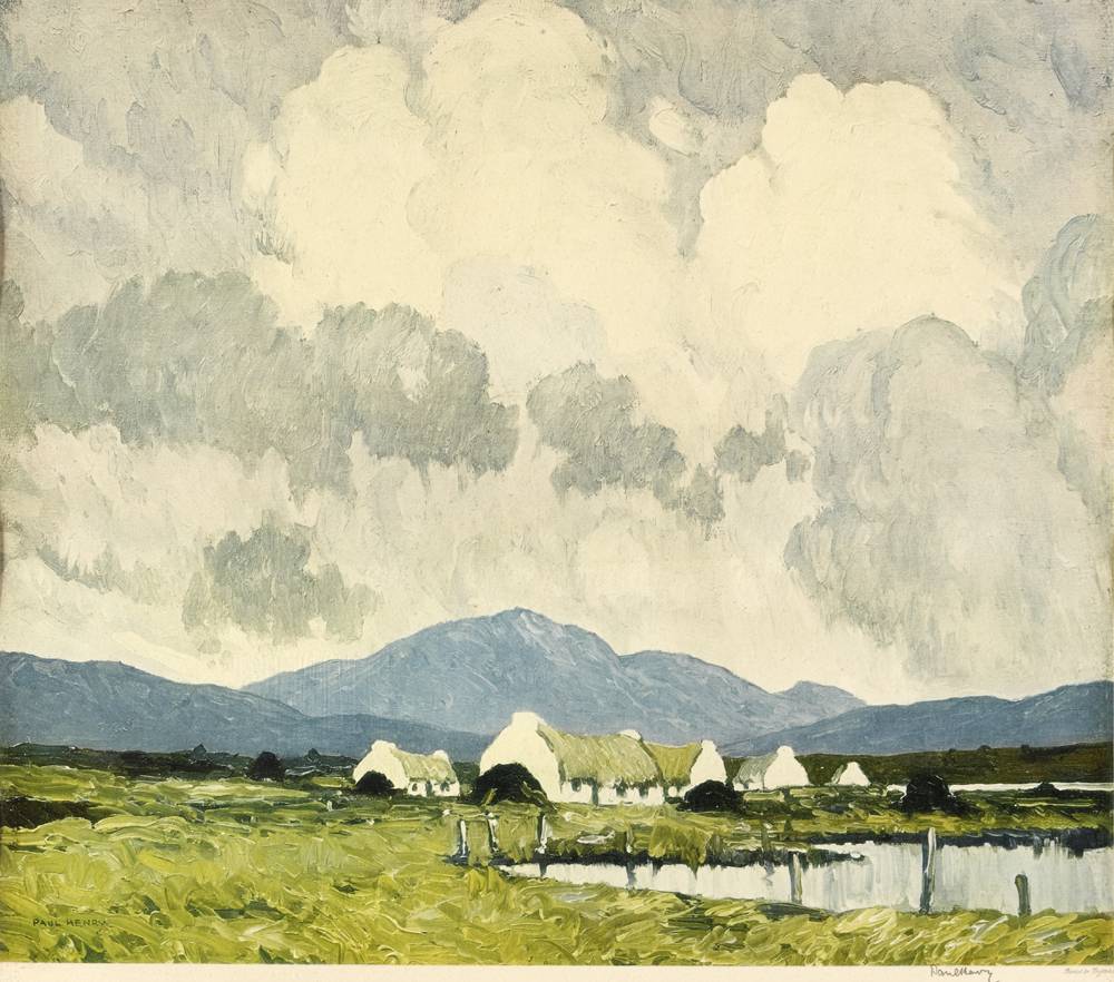 COTTAGES BY A BOG LAKE, c.1950s by Paul Henry RHA (1876-1958) at Whyte's Auctions