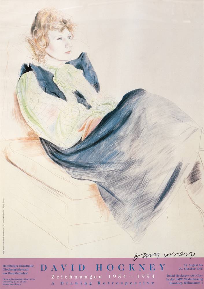 A DRAWING RETROSPECTIVE PROMOTIONAL POSTER FEATURING 'CELIA WEARING CHECKED SLEEVES, 1974' by David Hockney RA (British, b.1937) at Whyte's Auctions