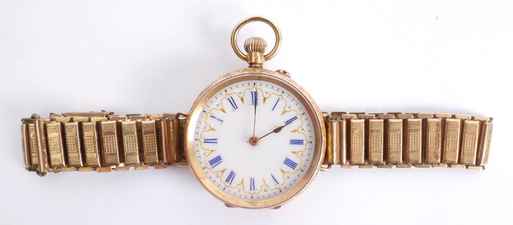 18ct gold lady's pocket watch converted to a wrist watch. at Whyte's Auctions