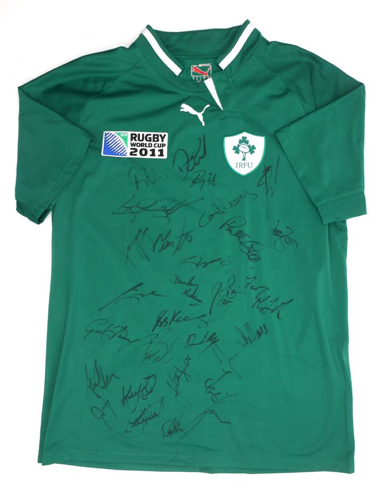2011 Irish International jersey signed by the Rugby World Cup squad. at Whyte's Auctions