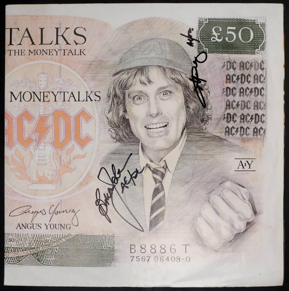 AC/DC, 'Moneytalks', signed by Angus Young and Brian Johnson. at Whyte's Auctions
