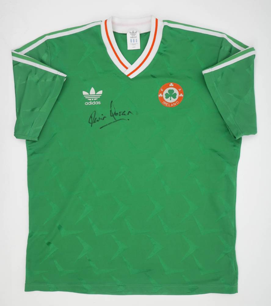Football 1990-1991 Republic of Ireland international jersey, match-worn by an Irish player and signed by Kevin Moran. at Whyte's Auctions
