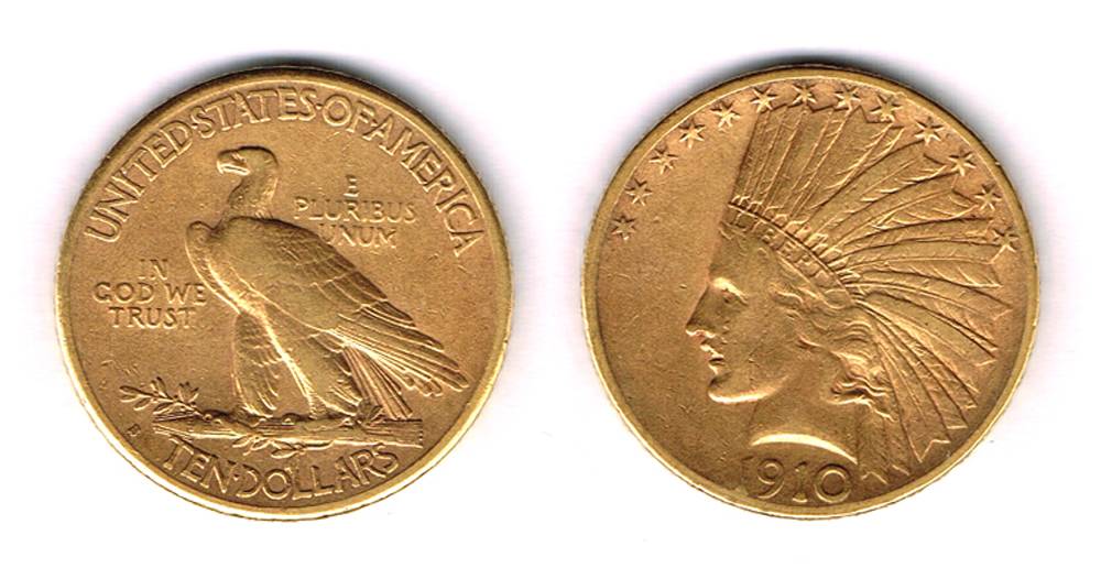 USA. Gold ten dollars, Indian Head, 1910 at Whyte's Auctions