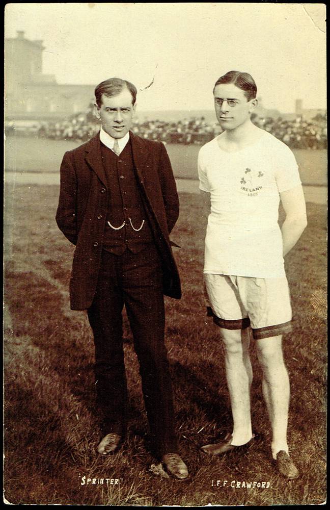 Athletics 1905 postcard of Irish Olympic athlete Ian F Fairbairn-Crawford. at Whyte's Auctions