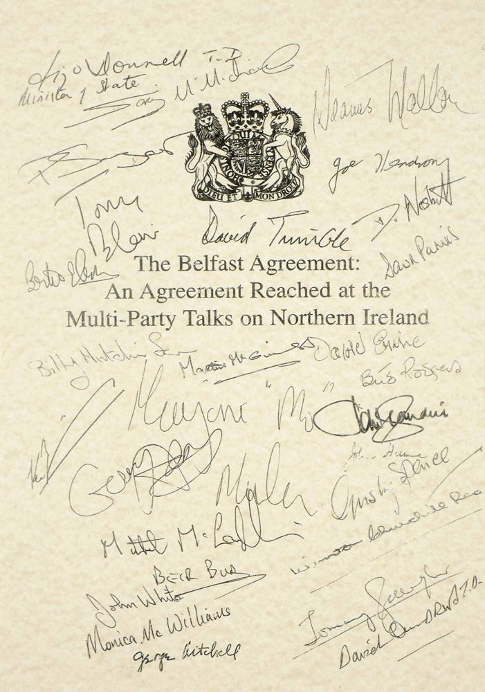 1998 (10 April) Good Friday Agreement facsimile signature sheet at Whyte's Auctions