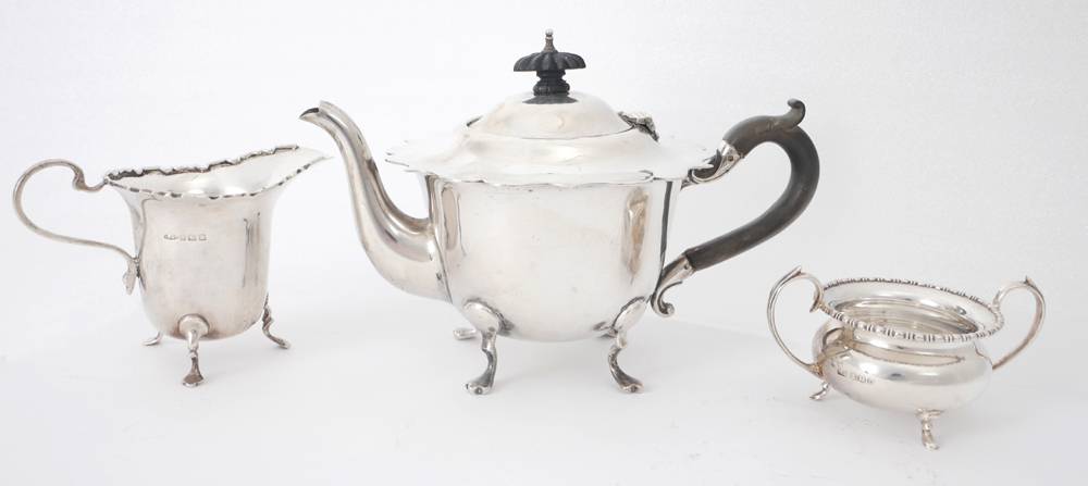 Early 20th century harlequin silver three-piece bachelor tea service. at Whyte's Auctions