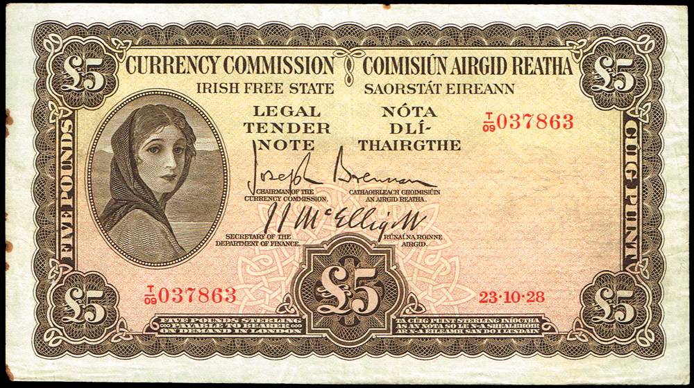 Currency Commission 'Lady Lavery' Five Pounds, 23-10-28. at Whyte's Auctions