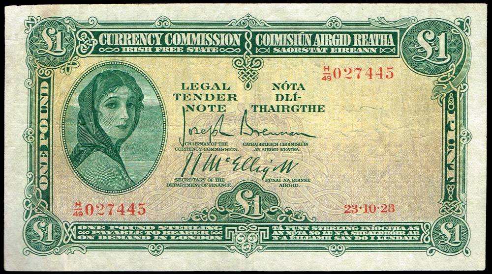 Currency Commission 'Lady Lavery' One Pound, 28-10-28. at Whyte's Auctions