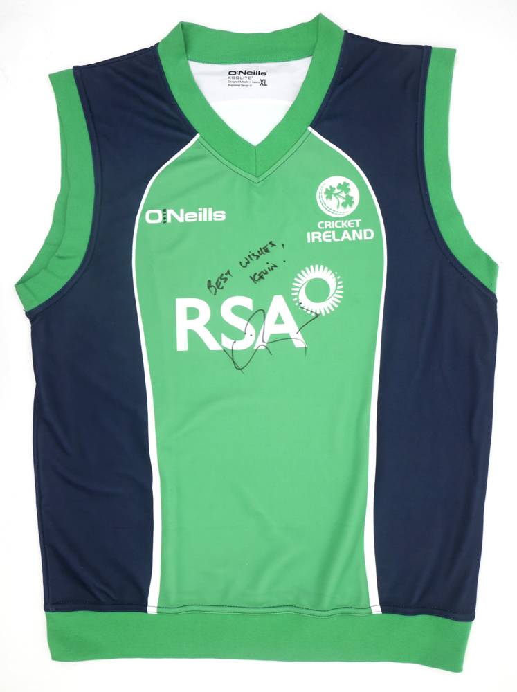 Cricket, Irish international match vest, issued to and signed by Kevin O'Brien at Whyte's Auctions