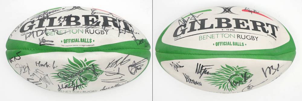 Rugby 2013-2014 Benetton Treviso - Squad signed Rugby Ball and Squad signed jersey. at Whyte's Auctions
