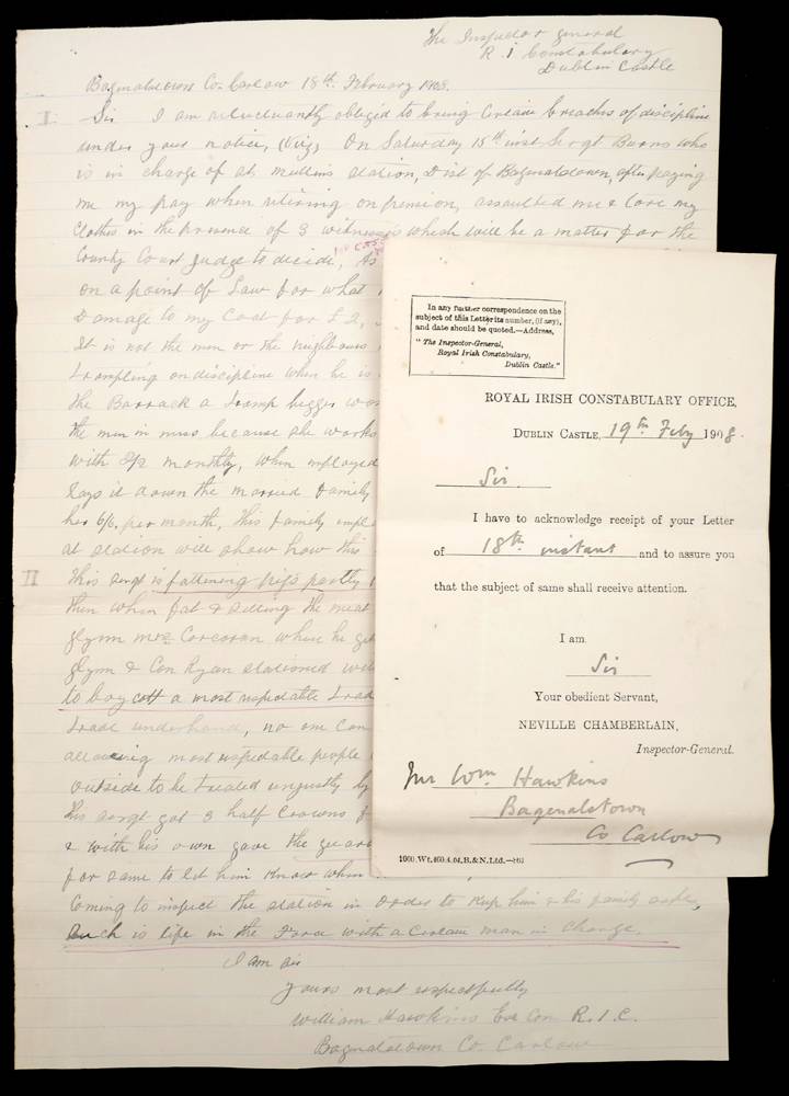 1908 Royal Irish Constabulary whistleblower. at Whyte's Auctions