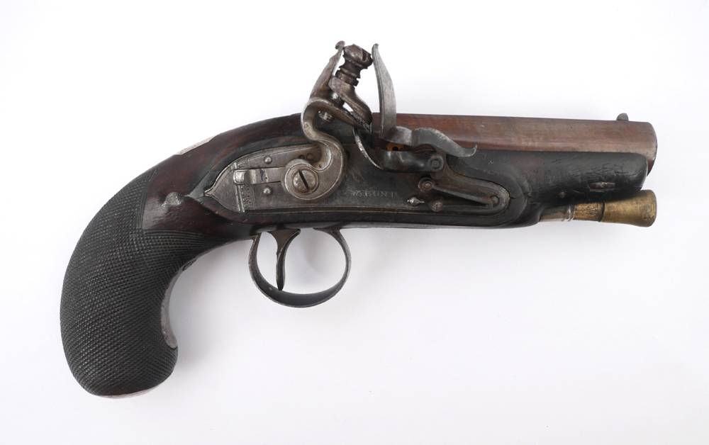 18th century silver-mounted flintlock derringer pistol. at Whyte's Auctions