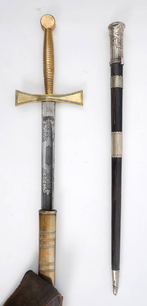 Early 20th century Masonic sword and silver plated mounted baton. at Whyte's Auctions