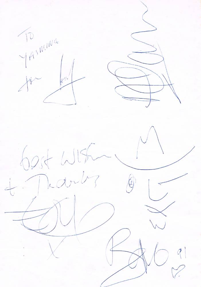 U2 1991 A set of autograph signatures of the band. at Whyte's Auctions