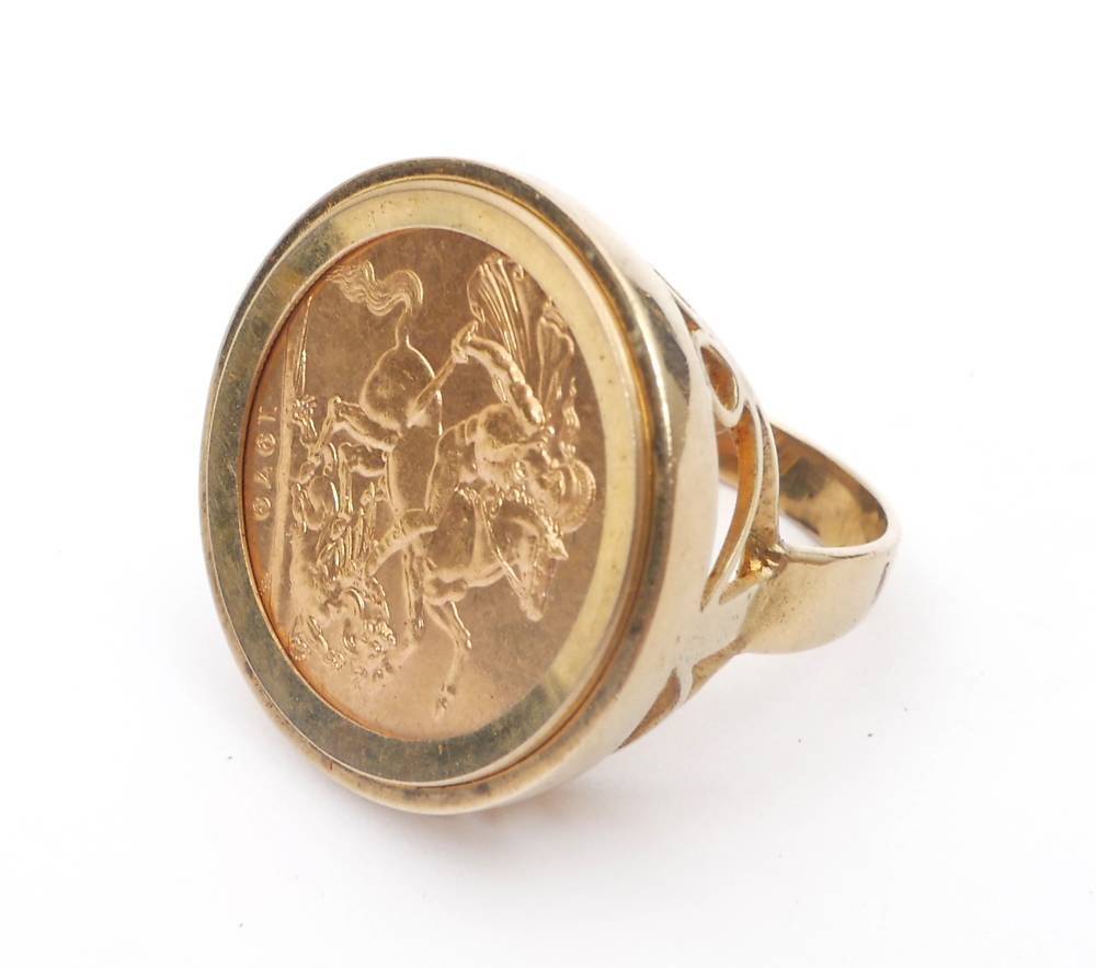 Elizabeth II gold sovereign, 1979, mounted in gold ring. at Whyte's Auctions