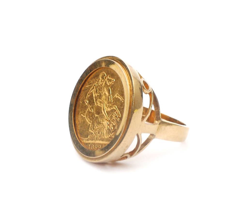 Victoria gold sovereign, 1899, mounted in 9ct gold ring. at Whyte's Auctions