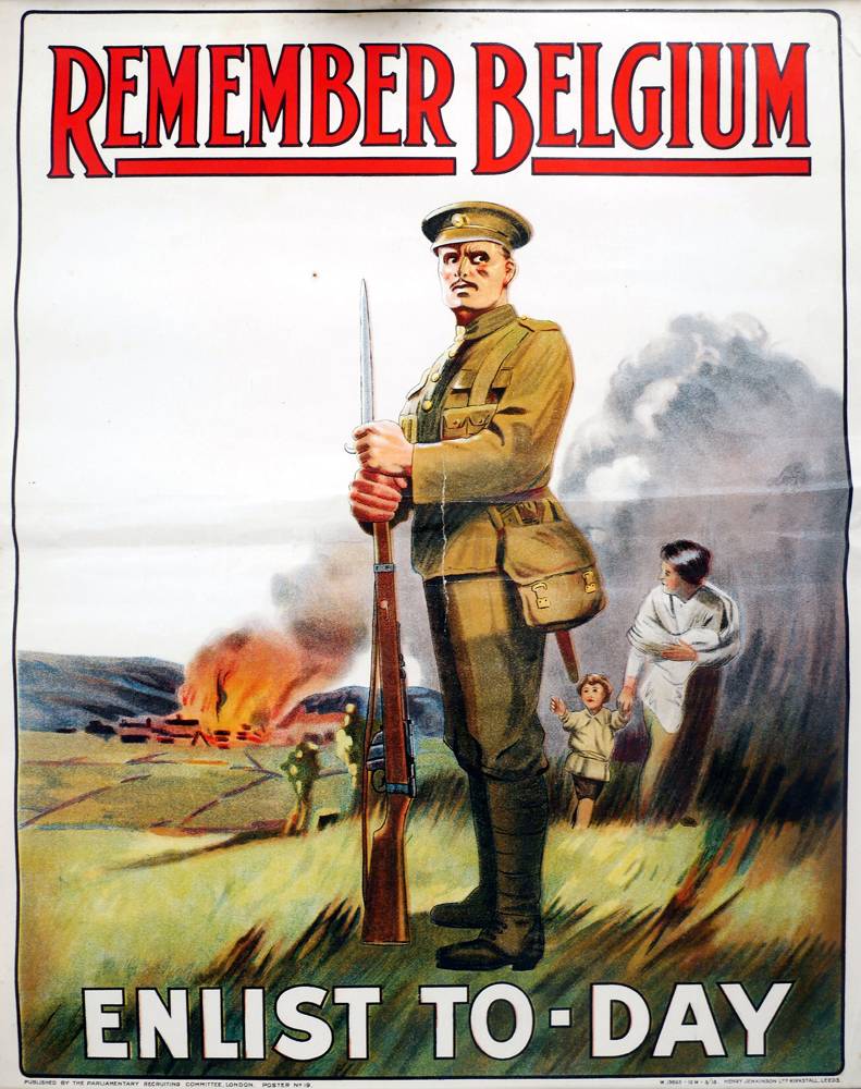 1914-1918 Recruiting poster,  'Remember Belgium' at Whyte's Auctions