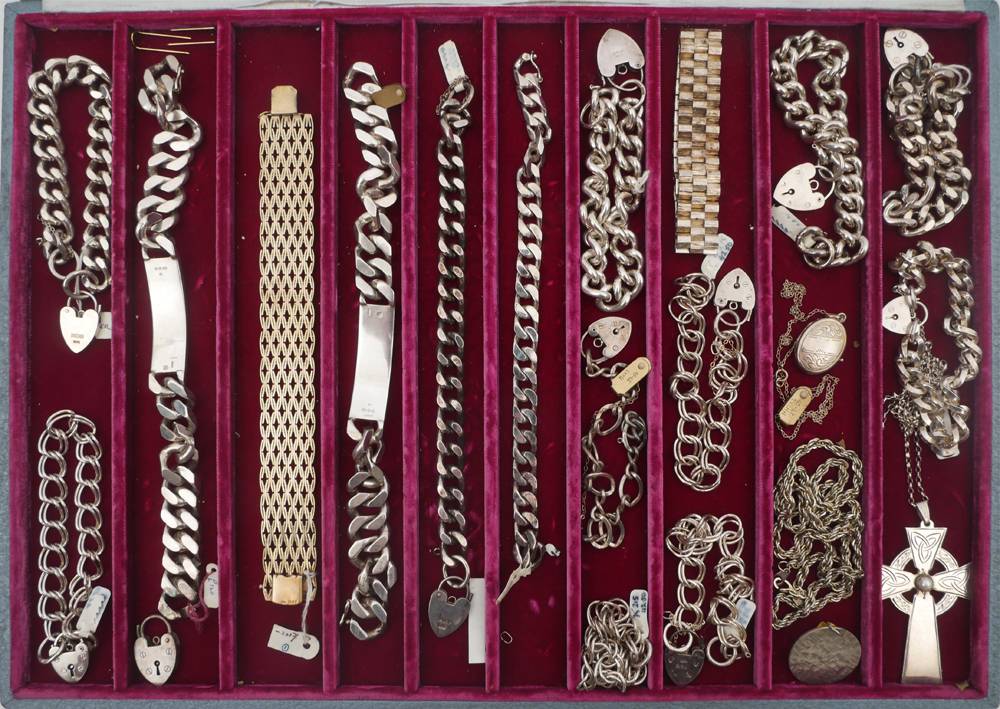 Silver bracelets, chains and pendants. at Whyte's Auctions