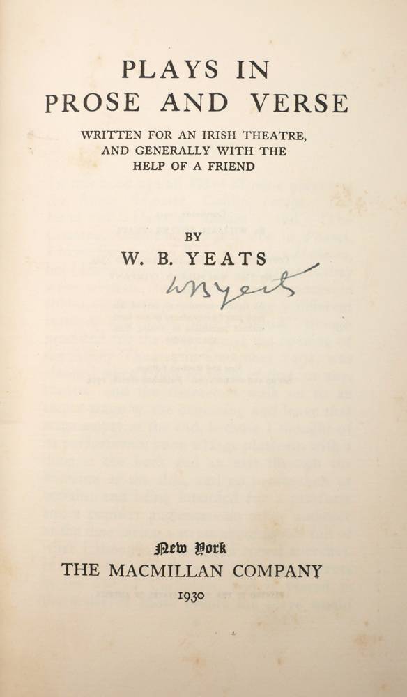 Yeats, William Butler. Plays in Prose and Verse. at Whyte's Auctions