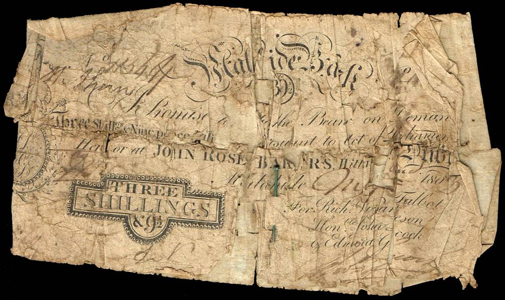 Malahide Bank silver note for Three Shillings & Ninepence Halfpenny, 1803. at Whyte's Auctions