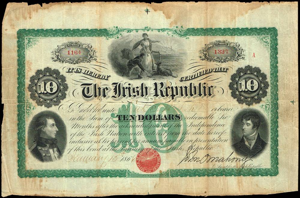 1866-67 Irish Republic Ten Dollars 'Fenian Bond' at Whyte's Auctions