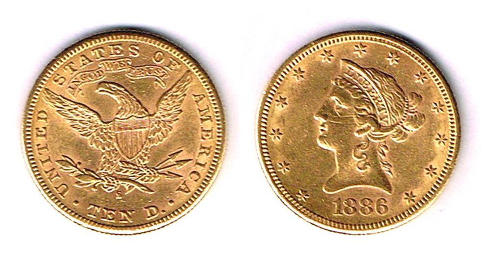 USA. Ten dollars gold, 1886. at Whyte's Auctions