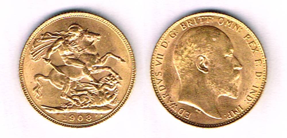 Edward VII gold sovereigns, 1908 and 1910. at Whyte's Auctions