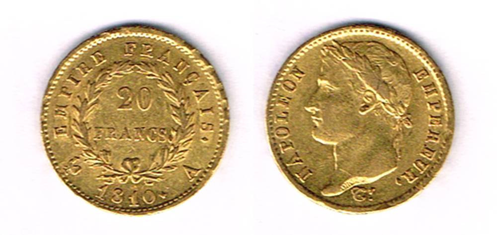 France. Napoleon gold twenty francs, 1810 at Whyte's Auctions