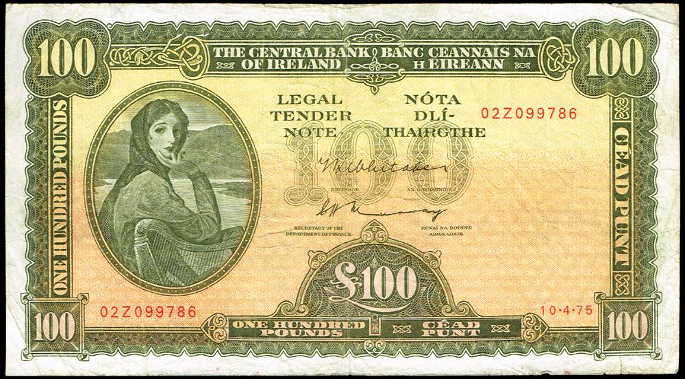 Central Bank 'Lady Lavery' One Hundred Pounds, 10-4-75 at Whyte's Auctions