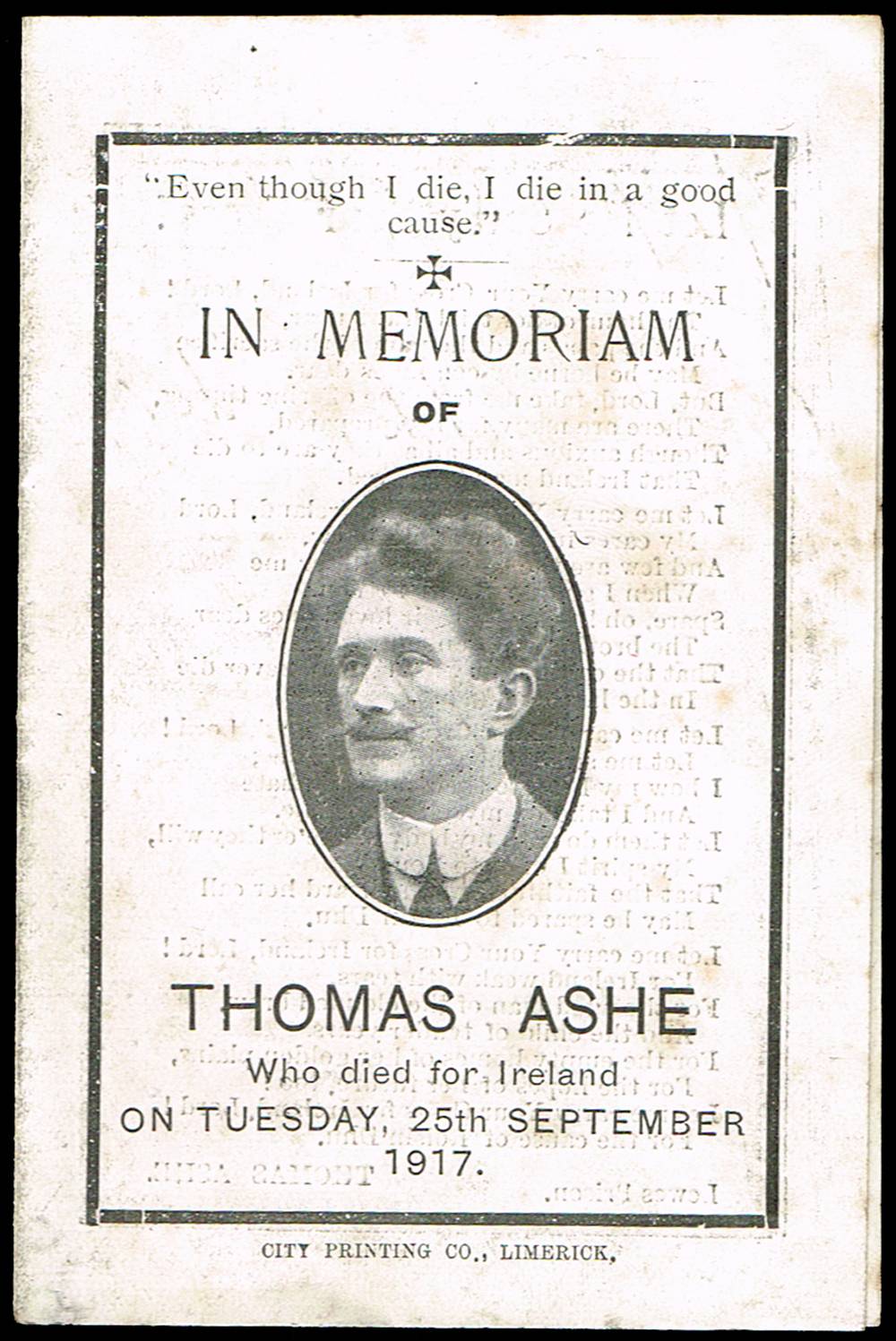 1917 (25 September) Thomas Ashe In Memoriam card. at Whyte's Auctions