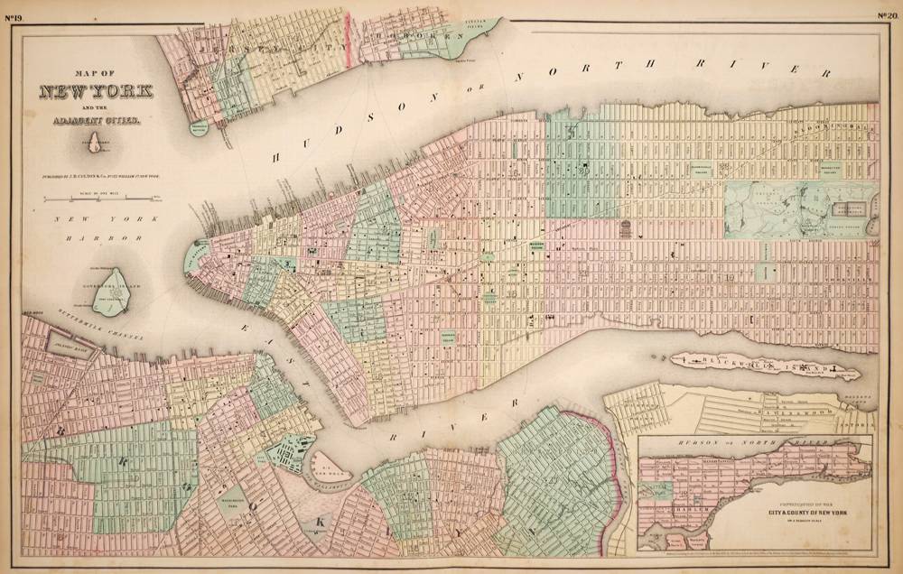 1855 Map of New York and the Adjacent Cities by Joseph Hutchins Colton. at Whyte's Auctions