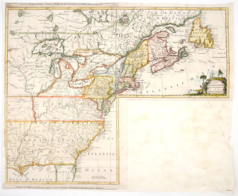 1755, Map of the British & French Plantations in North America at Whyte's Auctions