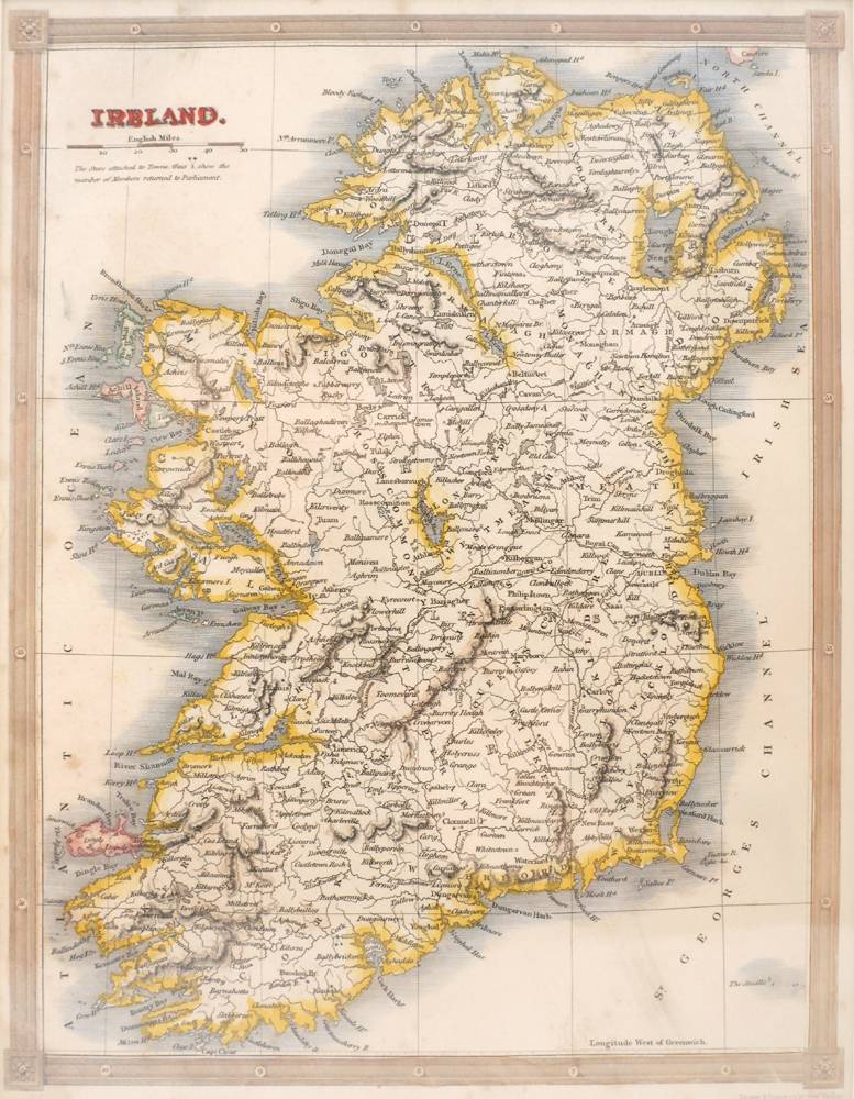1834 Map of Ireland showing the number of members returned to Parliament, by Alexander Finlay. at Whyte's Auctions