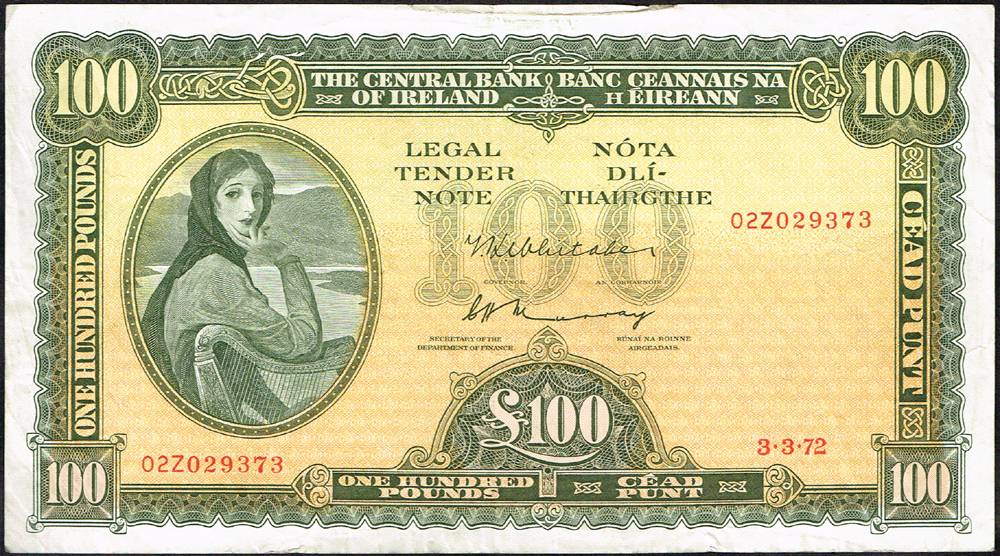 Central Bank 'Lady Lavery' One Hundred Pounds, 3-3-72 at Whyte's Auctions