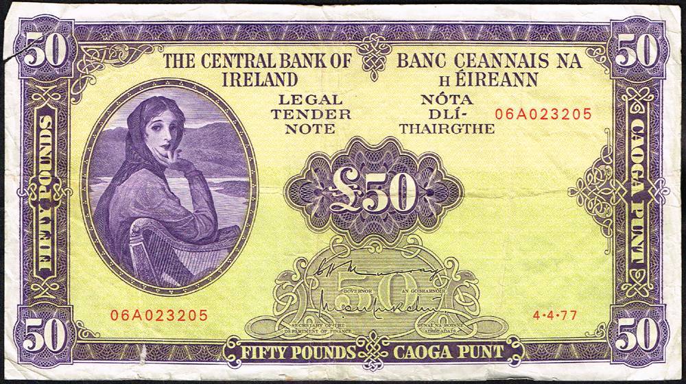 Central Bank 'Lady Lavery' Fifty Pounds, Twenty Pounds, Ten Pounds, Five Pounds and Ten Shillings collection. (9) at Whyte's Auctions