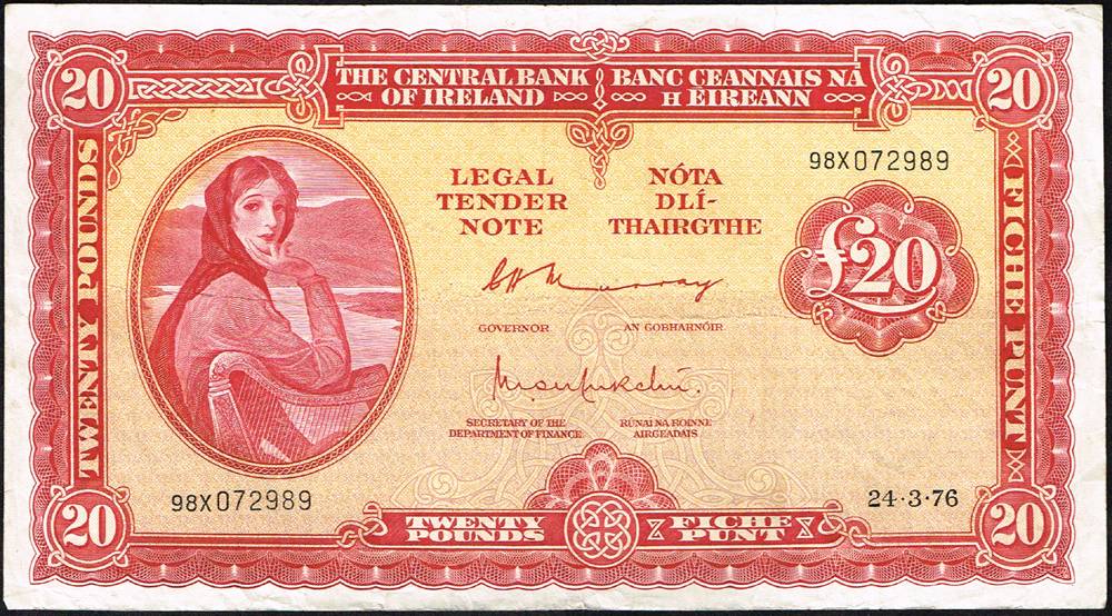 Central Bank 'Lady Lavery' Twenty Pounds, 24-3-76, a pair. at Whyte's Auctions