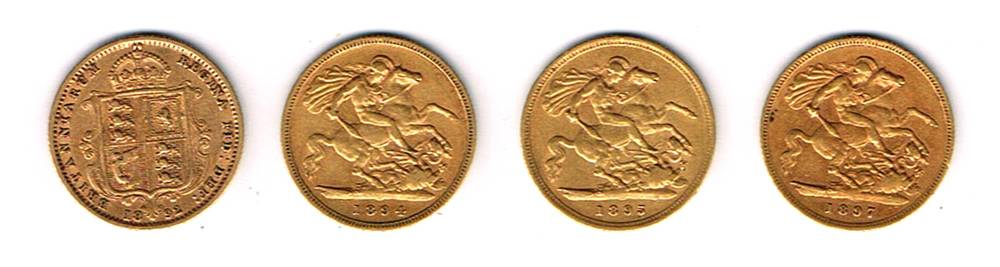 Victoria gold half sovereigns, 1892, 1894, 1895 and 1897, at Whyte's Auctions