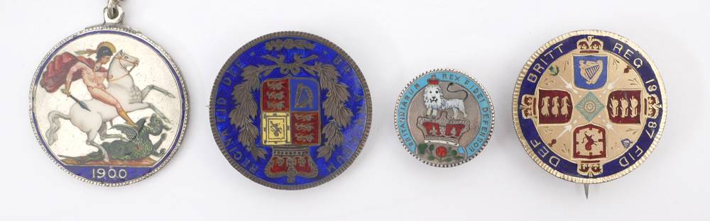 George IV and Victoria enamelled silver coins. at Whyte's Auctions
