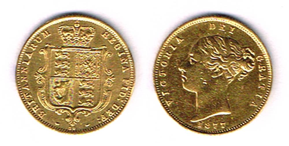 Victoria gold half sovereign, 1877. at Whyte's Auctions