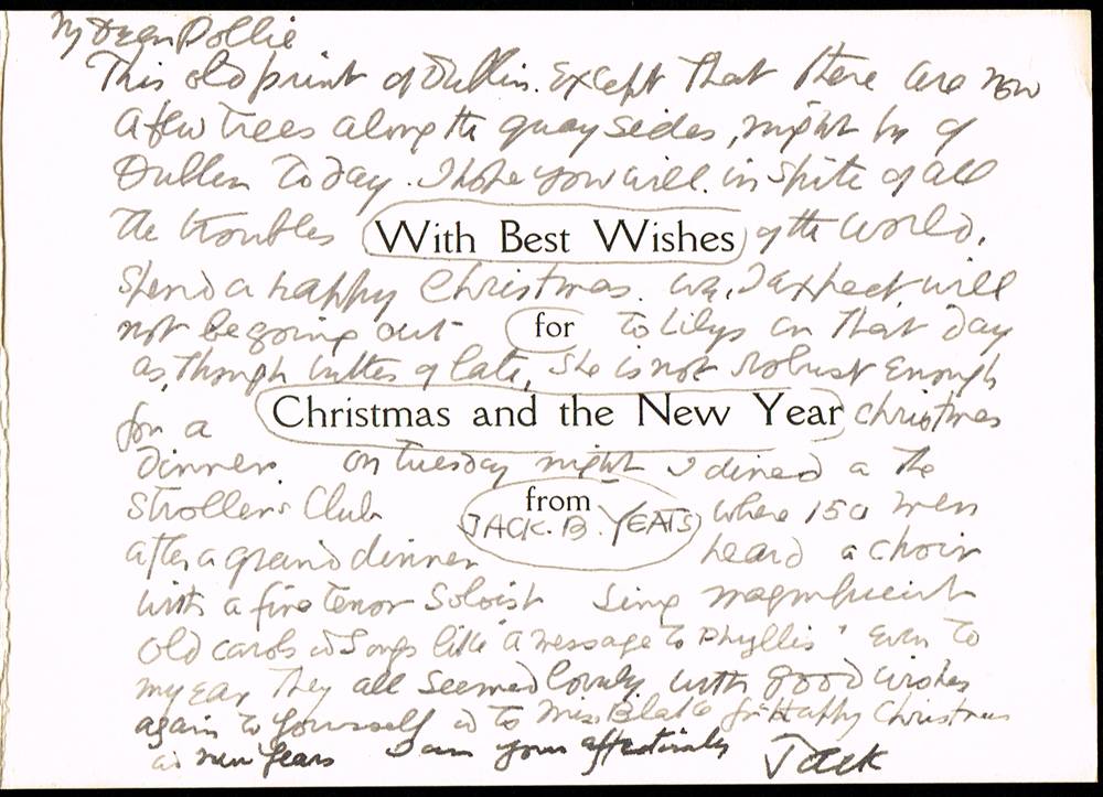 Christmas card from Jack B Yeats. at Whyte's Auctions