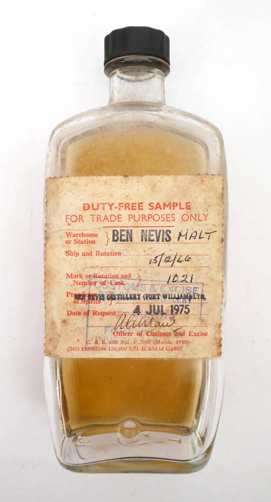 Ben Nevis malt whisky, a duty-free sample at Whyte's Auctions