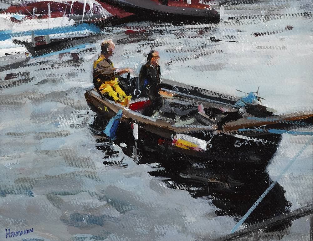 DENIS KEANE (FISHERMAN) IN ROUNDSTONE HARBOUR, 2016 by Michael Hanrahan (b.1951) (b.1951) at Whyte's Auctions