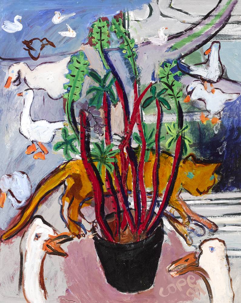 GEESE, CAT, PLANT, 1999 by Elizabeth Cope (b.1952) (b.1952) at Whyte's Auctions