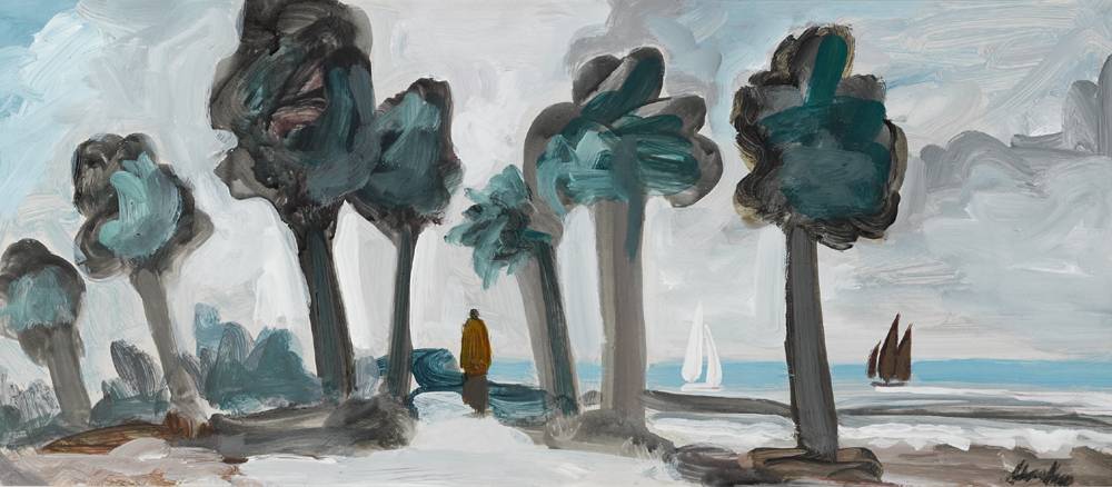 SHAWLIE WITH SAILBOATS IN THE DISTANCE by Markey Robinson (1918-1999) (1918-1999) at Whyte's Auctions
