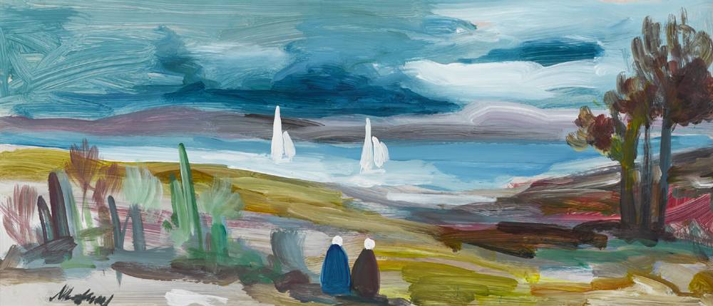 SHAWLIES SITTING WITH SAILBOATS IN THE DISTANCE by Markey Robinson (1918-1999) at Whyte's Auctions